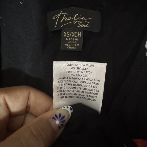 Thalia Sodi Womens Black Floral Tropical Print Bell Sleeve V-Neck Long Sleeve XS - Picture 8 of 8